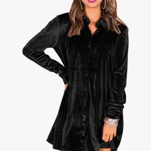 Black Velvet Button-Up Dress